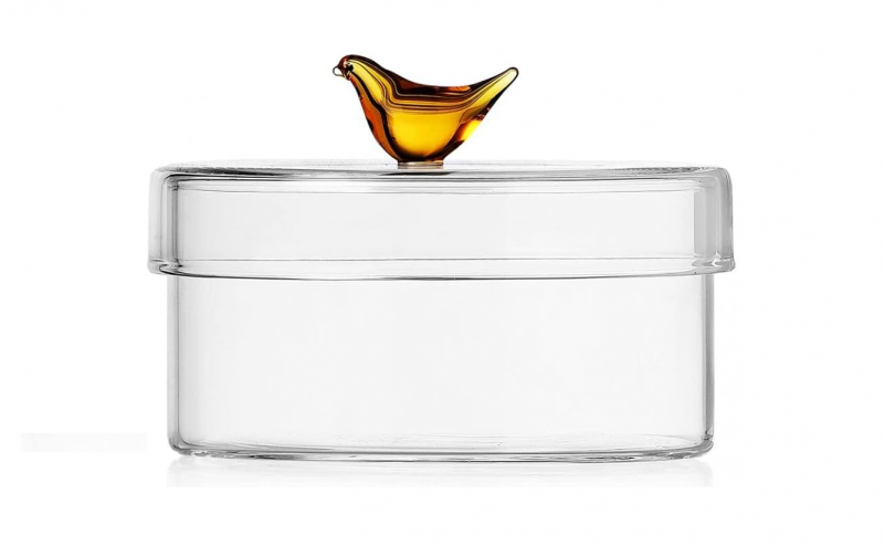 Posuda staklena ICHENDORF Birds, Low Box, Yellow Bird