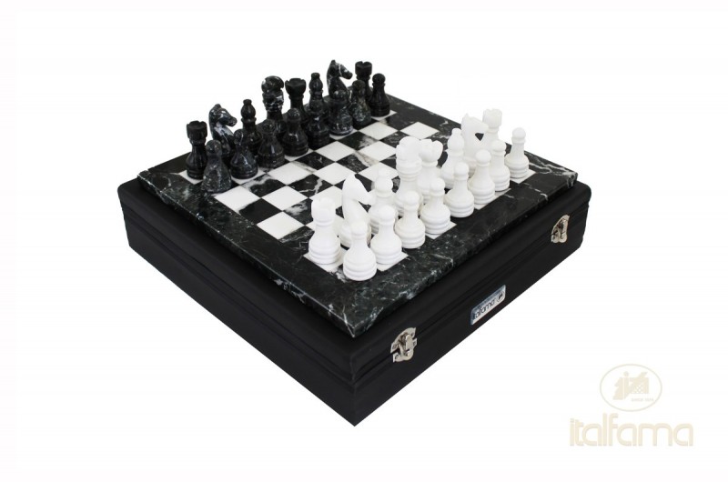 Šah set ITALFAMA Marble Black/white with case 30x30 cm