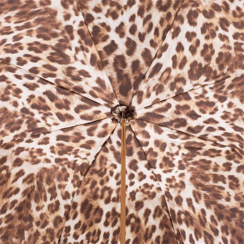 Kišobran Pasotti - Leopard Print Umbrella with Ruched Leather Handle