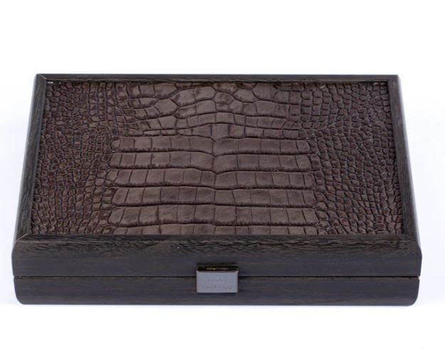 Domino set MANOPOULOS 5,2x2,7x1cm Dark Grey Leather Croc tote 24x17cm