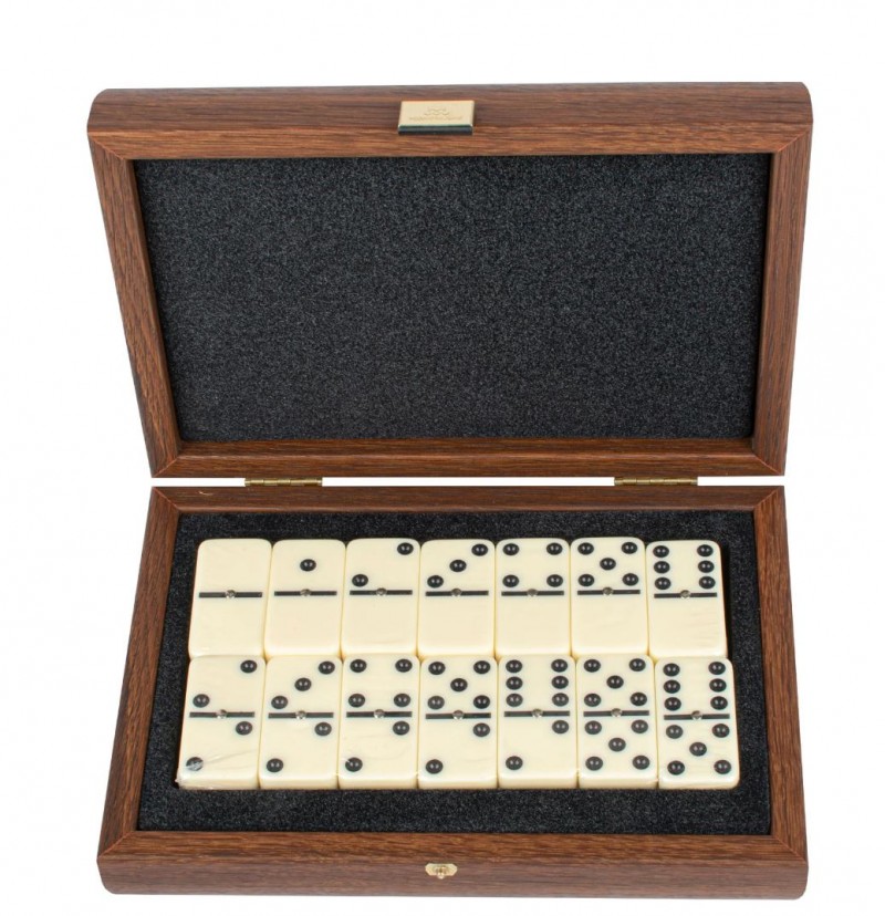 Domino set MANOPOULOS 5,2x2,7x1cm Brown Leather Ostrich tote wood 24x17cm