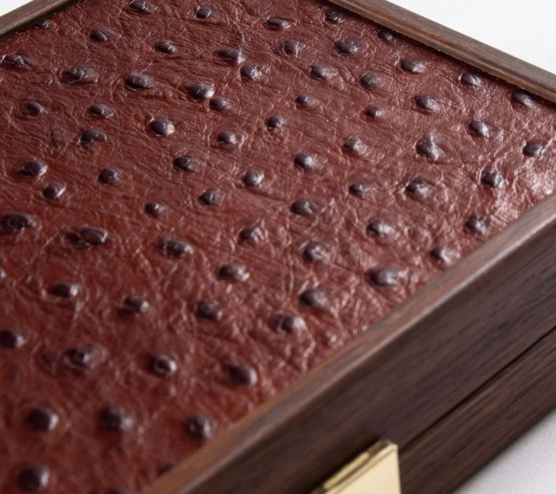 Domino set MANOPOULOS 5,2x2,7x1cm Brown Leather Ostrich tote wood 24x17cm