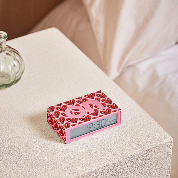 Sat budilica LEXON x KEITH HARING Flip+, Heart, rozi
