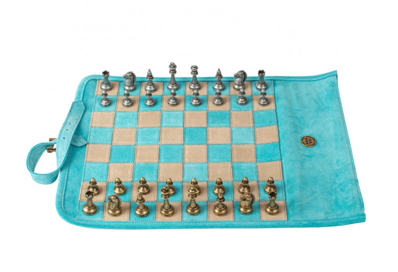Šah set MANOPOULOS Handmade Travel Size Chess Set with Metal Chess Turquoise