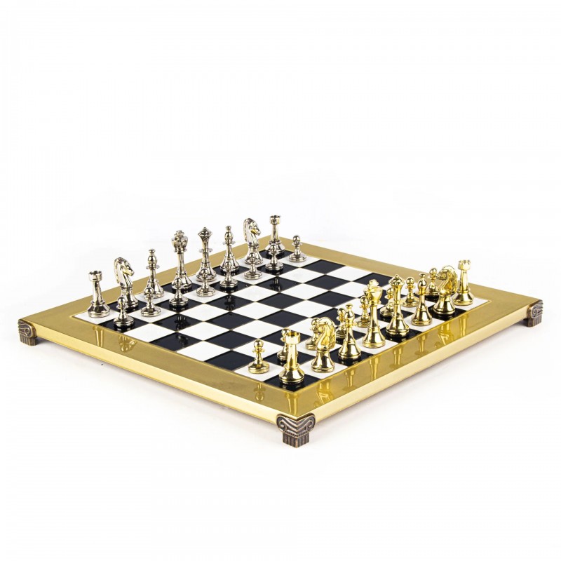 Šah set MANOPOULOS Classic Metal Staunton & Black/White Chessboard 36x36 cm