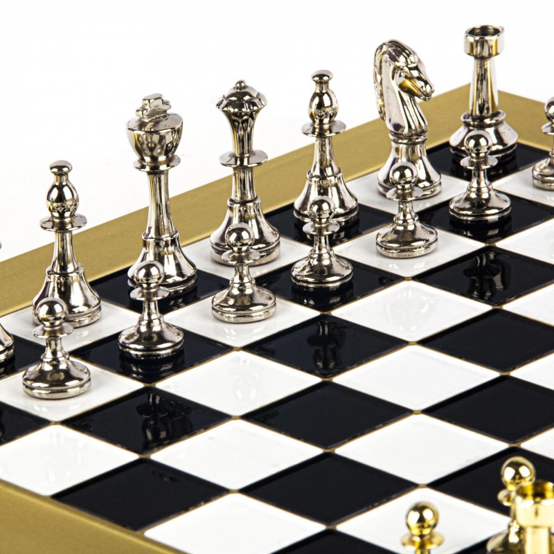 Šah set MANOPOULOS Classic Metal Staunton & Black/White Chessboard 36x36 cm