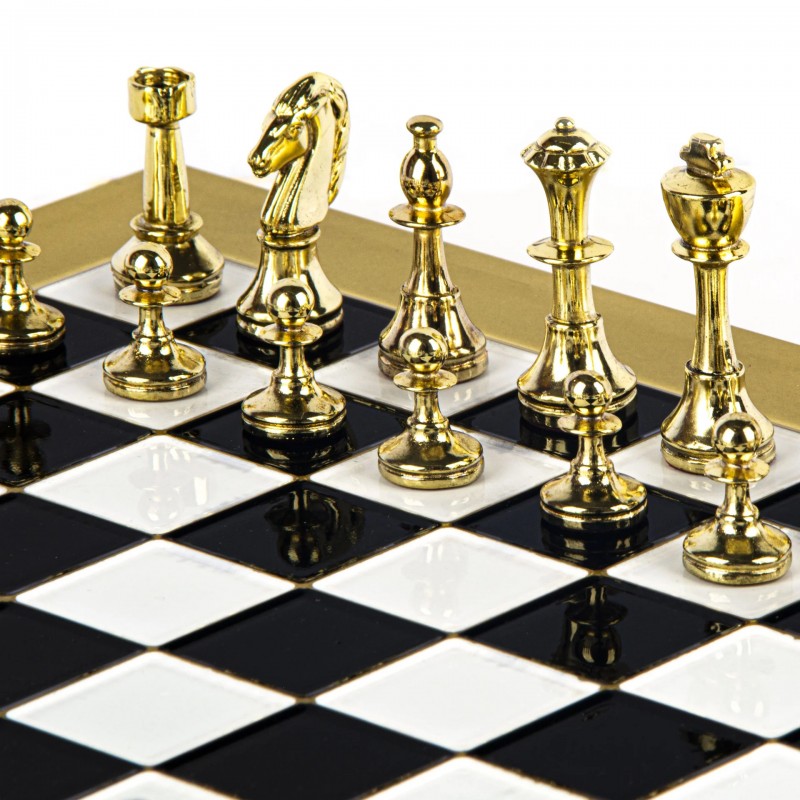 Šah set MANOPOULOS Classic Metal Staunton & Black/White Chessboard 36x36 cm